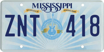 MS license plate ZNT418