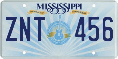 MS license plate ZNT456