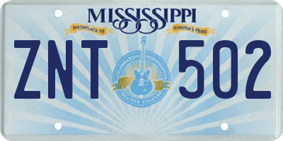 MS license plate ZNT502