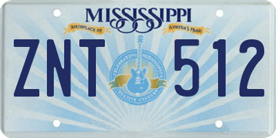 MS license plate ZNT512