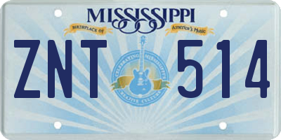 MS license plate ZNT514