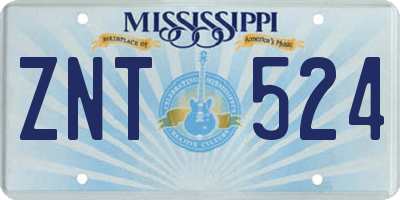 MS license plate ZNT524