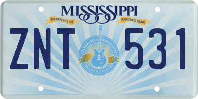 MS license plate ZNT531
