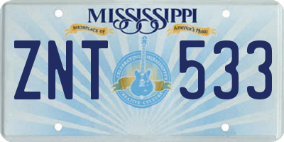MS license plate ZNT533