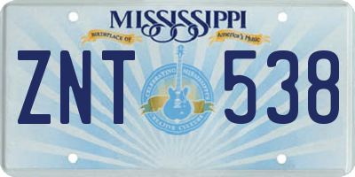 MS license plate ZNT538