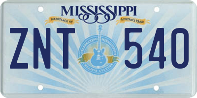 MS license plate ZNT540