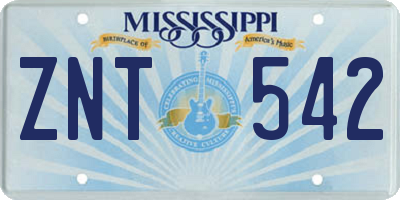 MS license plate ZNT542