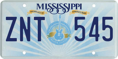 MS license plate ZNT545