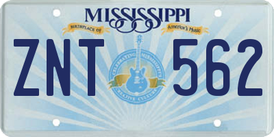 MS license plate ZNT562