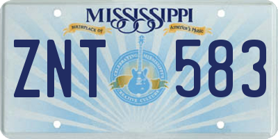 MS license plate ZNT583
