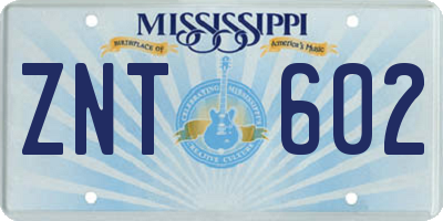 MS license plate ZNT602