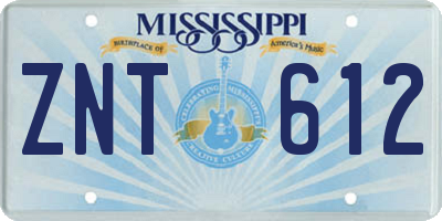 MS license plate ZNT612