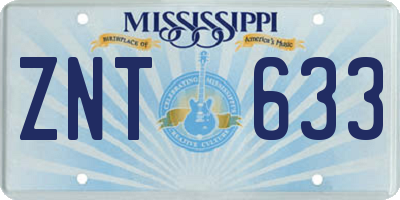 MS license plate ZNT633