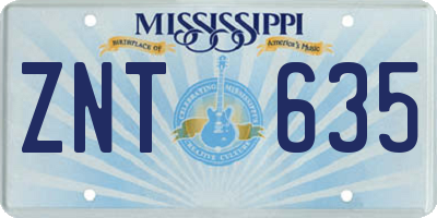 MS license plate ZNT635