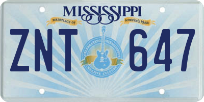 MS license plate ZNT647