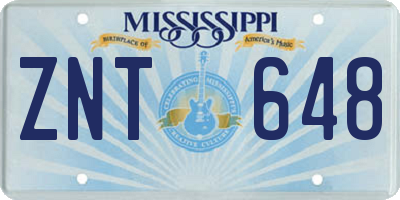 MS license plate ZNT648