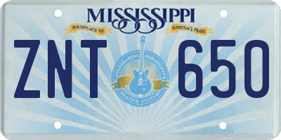 MS license plate ZNT650