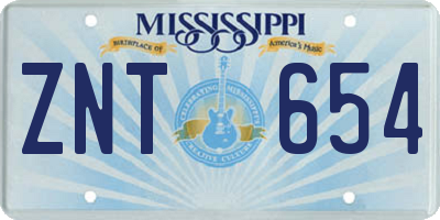 MS license plate ZNT654