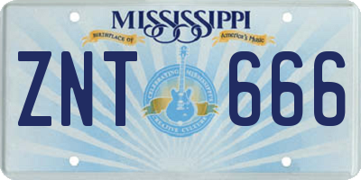 MS license plate ZNT666