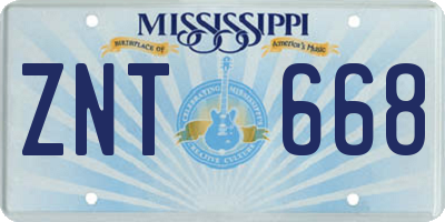 MS license plate ZNT668