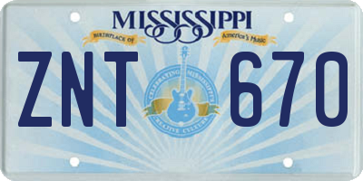 MS license plate ZNT670