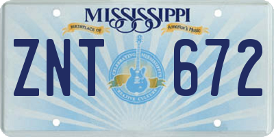 MS license plate ZNT672