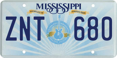 MS license plate ZNT680
