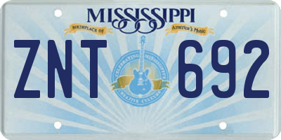 MS license plate ZNT692