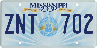 MS license plate ZNT702