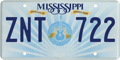 MS license plate ZNT722