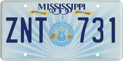 MS license plate ZNT731