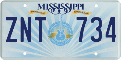 MS license plate ZNT734