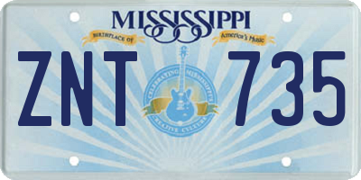 MS license plate ZNT735