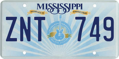 MS license plate ZNT749