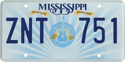 MS license plate ZNT751