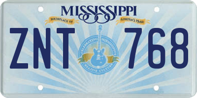 MS license plate ZNT768