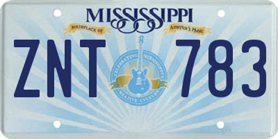 MS license plate ZNT783