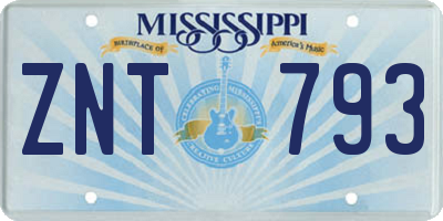 MS license plate ZNT793