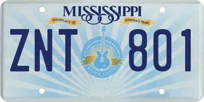 MS license plate ZNT801