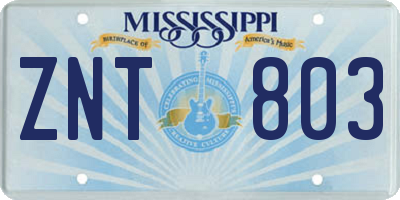 MS license plate ZNT803