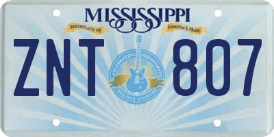 MS license plate ZNT807