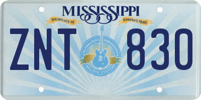 MS license plate ZNT830