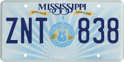MS license plate ZNT838