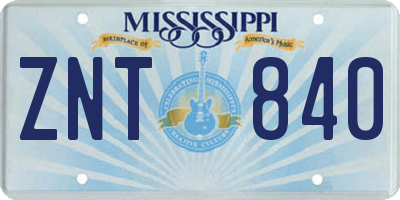 MS license plate ZNT840