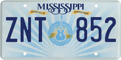 MS license plate ZNT852