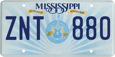 MS license plate ZNT880