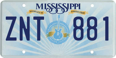 MS license plate ZNT881