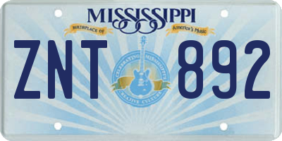 MS license plate ZNT892