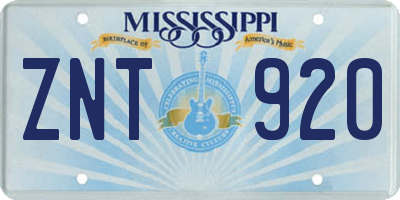 MS license plate ZNT920