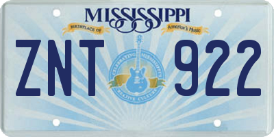 MS license plate ZNT922